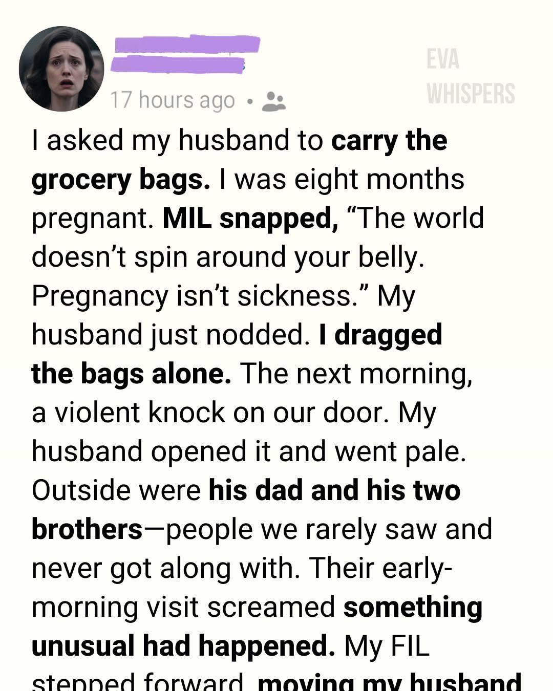 I Was 8 Months Pregnant, Carrying Groceries Alone—The Knock on Our Door the Next Morning Changed Everything